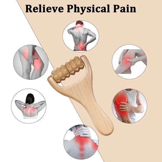 Pure Pear Wood Massage Roller – Full Body Maderotherapy Tool for Waist, Thighs, Legs & Hands