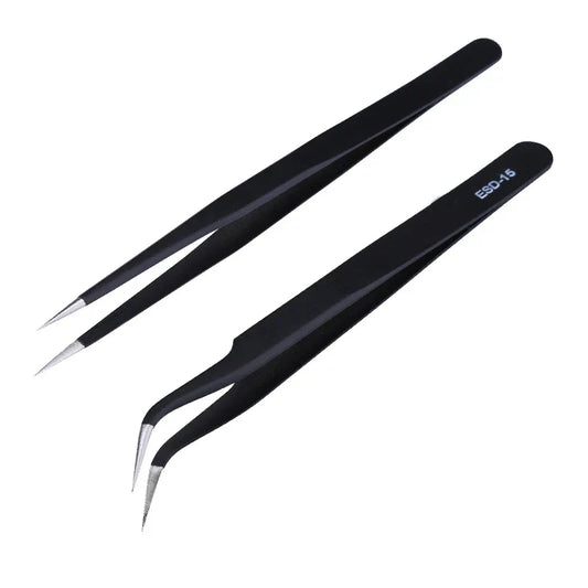 2pcs Anti-Static Precision Tweezers Set – ESD Stainless Steel Tools for Electronics & Fine Detail Work