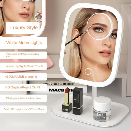 Rechargeable LED Makeup Mirror – Dimmable Light, Touch Control & Storage Base
