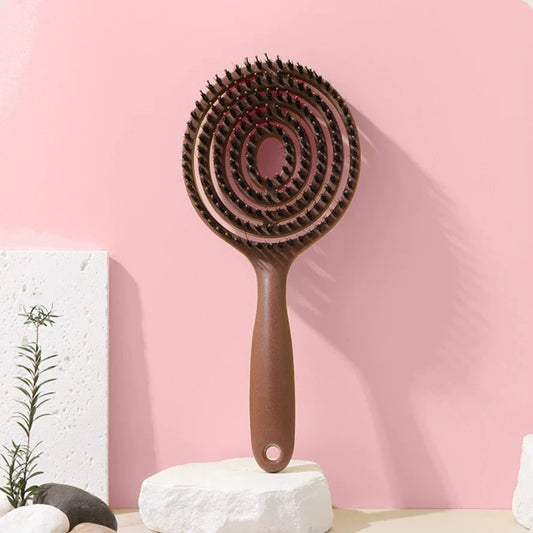 Boar Bristle Detangling Hair Brush – Hollow Out Scalp Massage Comb for Wet & Curly Hair