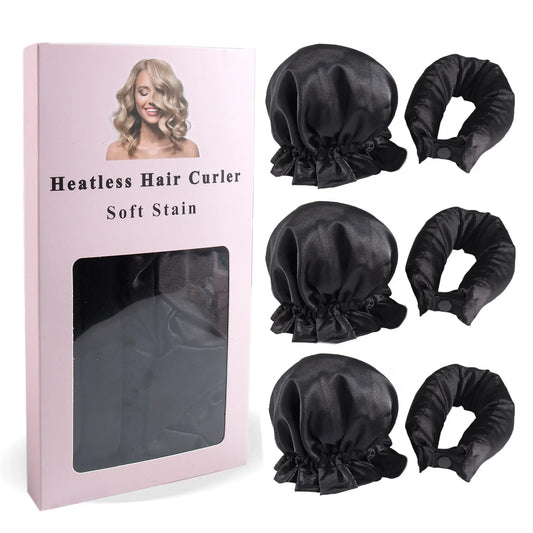 3PCS Satin Heatless Curling Rod Set – Soft Overnight Headband with Hair Caps for Long Hair