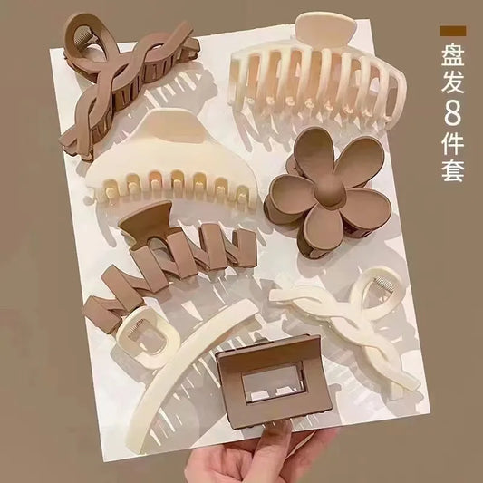 8PCS Polychrome Frosted Shark Claw Clip Set – Sweet Hair Accessories for Women