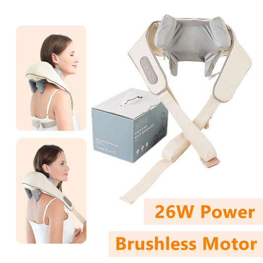 Foreverlily 26W Brushless Motor Neck & Shoulder Massager – Wireless Kneading Shawl for Shoulder & Back