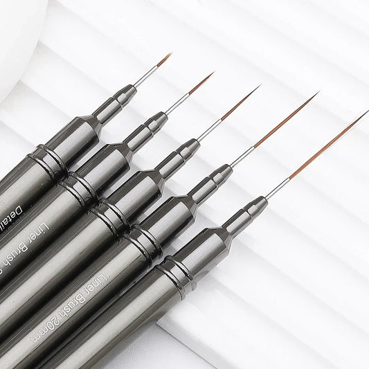 5PCS Professional Nail Art Liner Brush Set – Metal Handle Drawing Pens (4/8/12/20/25mm)