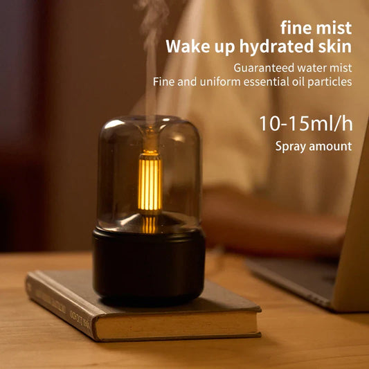2025 New Ultrasonic Candlelight Aromatherapy Diffuser – Soft Light Humidifier for Office, Hotel & Bedroom