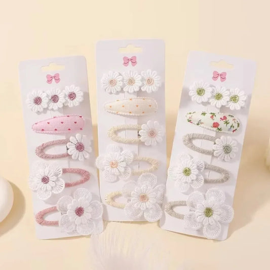 RAINBOW BOWS 5Pcs Daisy Flower Hair Clip Set – Sweet Hair Accessories for Girls