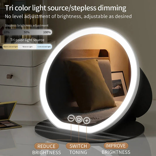 3-Color LED Makeup Mirror – Dimmable Touch Screen Cosmetic Mirror for Tabletop, Travel & Home Use