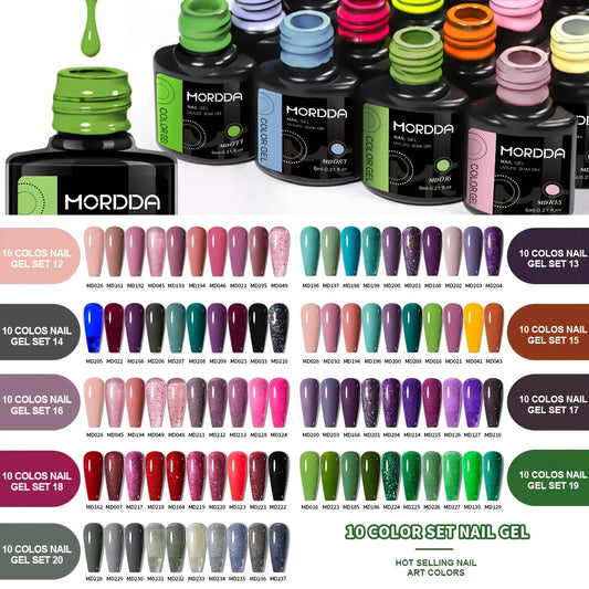MORDDA 10PCS Gel Nail Polish Set – 6ML High-Saturation Spring/Summer Colors
