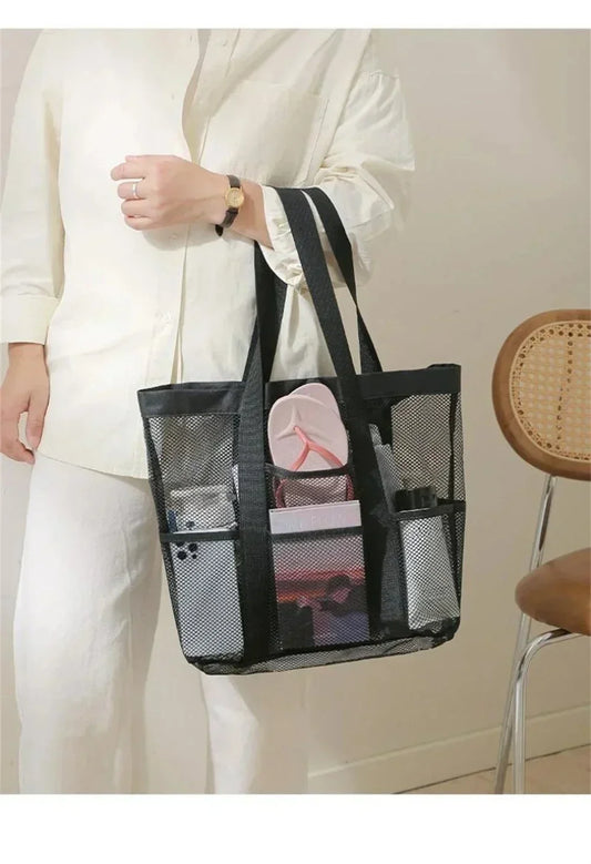 Mesh Quick-Dry Beach & Shower Tote – Transparent Portable Gym & Travel Bag