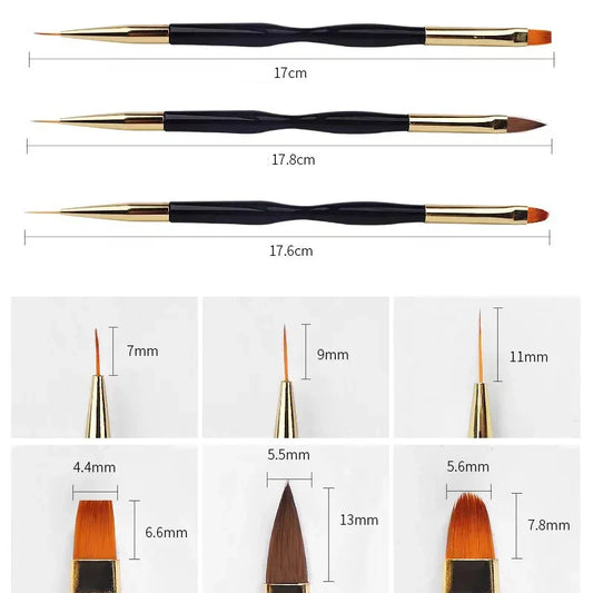 3PCS Acrylic French Stripe Nail Art Brushes – Slim Line Painting Pen Set
