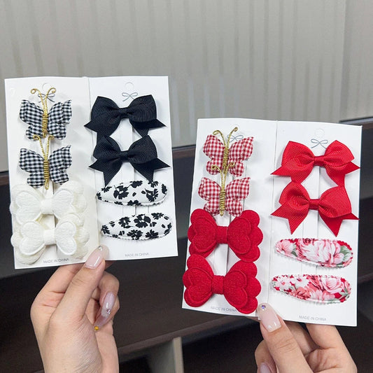 4/6/8Pcs Solid Nylon Hair Bow Clip Set – Hand-Woven Hair Accessories for Girls & Kids