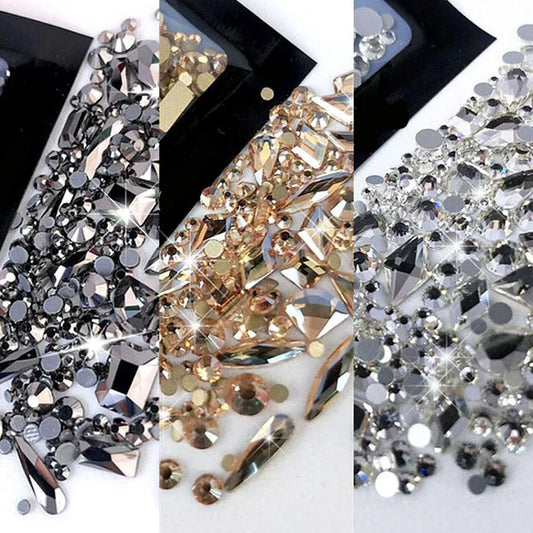 180pcs AB Flatback Glass Nail Rhinestones – Multi-Shape Blue & Purple Crystal Gems