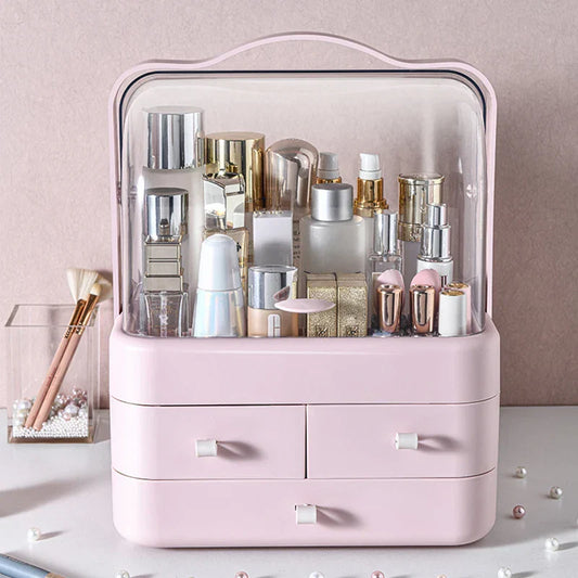 1PC Dust-Proof Makeup Organizer Box – Desktop Cosmetic Storage with Drawer