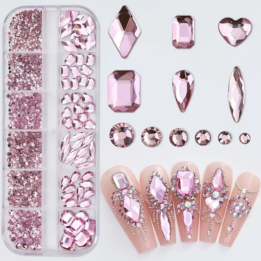 12-Grid Half Round Pearl Nail Charms – White Flatback Pearls (1.5–5mm) for 3D Nail Art