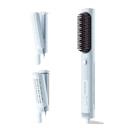 3-in-1 Multi-Function Hair Straightener – One-Push Head Change for Straight, Curly & Wavy Styling