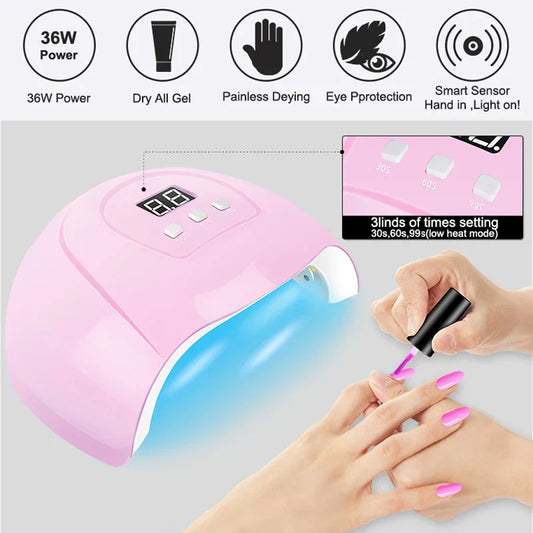 Gel Nail Polish Kit with UV Nail Lamp & Electric Nail Drill Machine – Complete Soak-Off Manicure Set