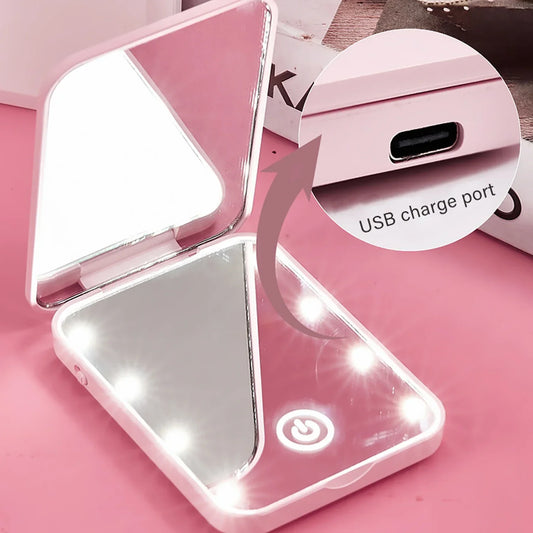 LED Compact Folding Makeup Mirror – Portable Travel Beauty Essential & Gift for Women