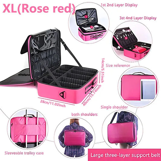 Professional Makeup Case for Women – Large-Capacity Travel Beauty & Nail Toolbox Organizer