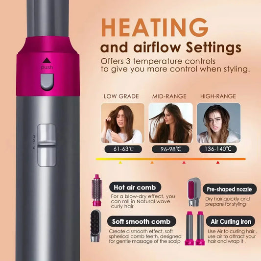 New 5-in-1 Hair Dryer Multi Styler – Curling Iron, Straightener, and Hair Brush Set