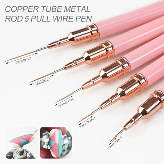 5/10PCS Pink/Black Nail Art Liner Brushes – Ultra-Thin Line Drawing Tools (4–25mm)